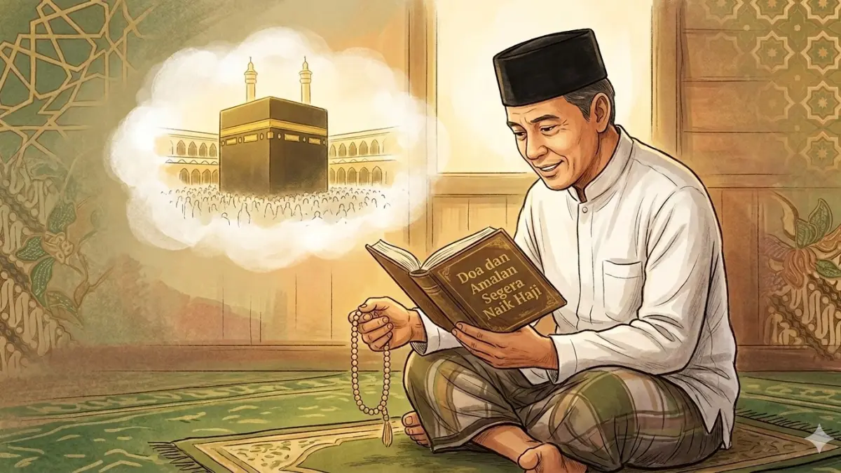 Ilustrasi membaca amalan doa agar segera naik haji ke Makkah. (ai/nurhariri/halojember)