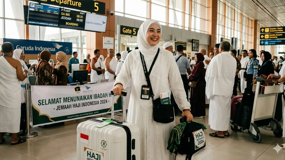 SIAP BERANGKAT: Ilustrasi keberangkatan calon jemaah haji (CJH) tahun 2026 yang akan dimulai pada tanggal 22 April 2026. (ai/nurhariri/halojember