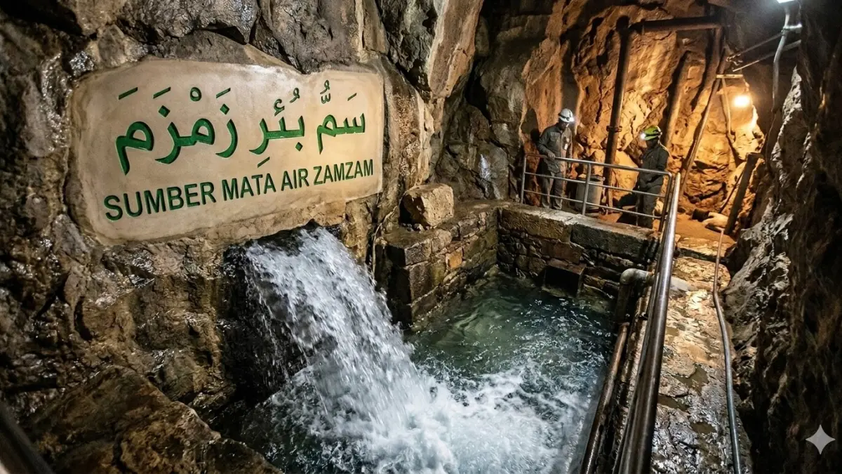 Sumber mata air zamzam seperti dalam gambar ilustrasi yang ada sejak 4.000-an tahun lalu yang tetap eksis sampai sekarang. (ai/nurhariri/halojember)