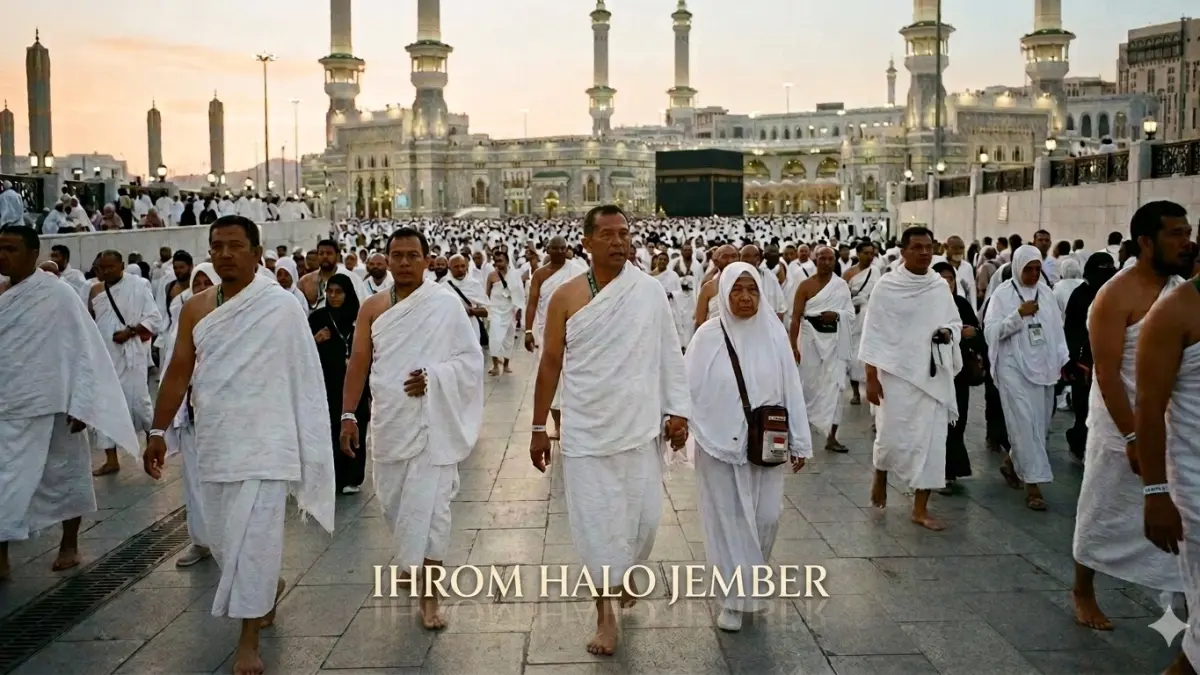 Pelaksanaan Ihrom yang dilangsungkan jemaah haji seperti gambar di atas. (ai/nurhariri/halojember).