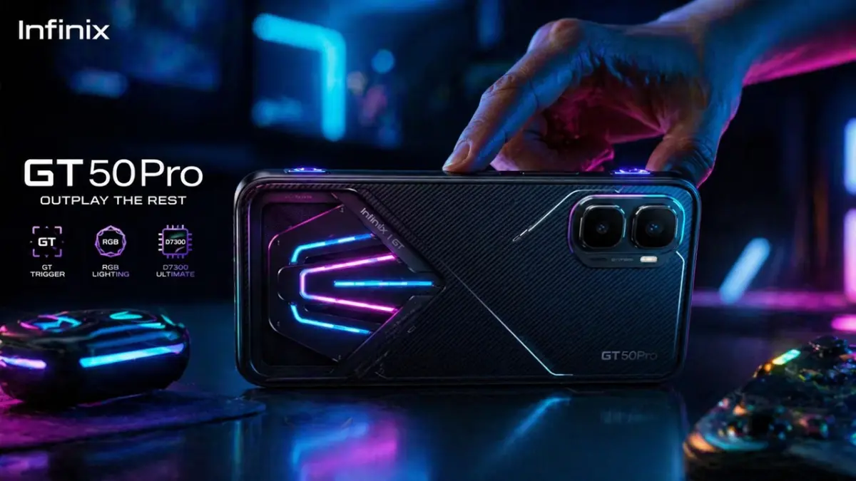 Infinix GT 50 Pro hadir dengan desain futuristik dan baterai 6.500 mAh untuk menjamin sesi bermain game kamu tetap lancar tanpa hambatan suhu panas sepanjang hari buat kamu (ai/rifki/halojember)