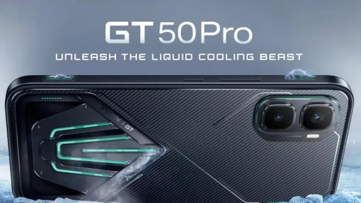 Infinix GT50 Pro menampilkan panel transparan yang memperlihatkan sistem HydroFlow Liquid Cooling aktif untuk menjaga performa gaming kamu tetap dingin dan stabil buat kamu. (ai/rifki/halojember)