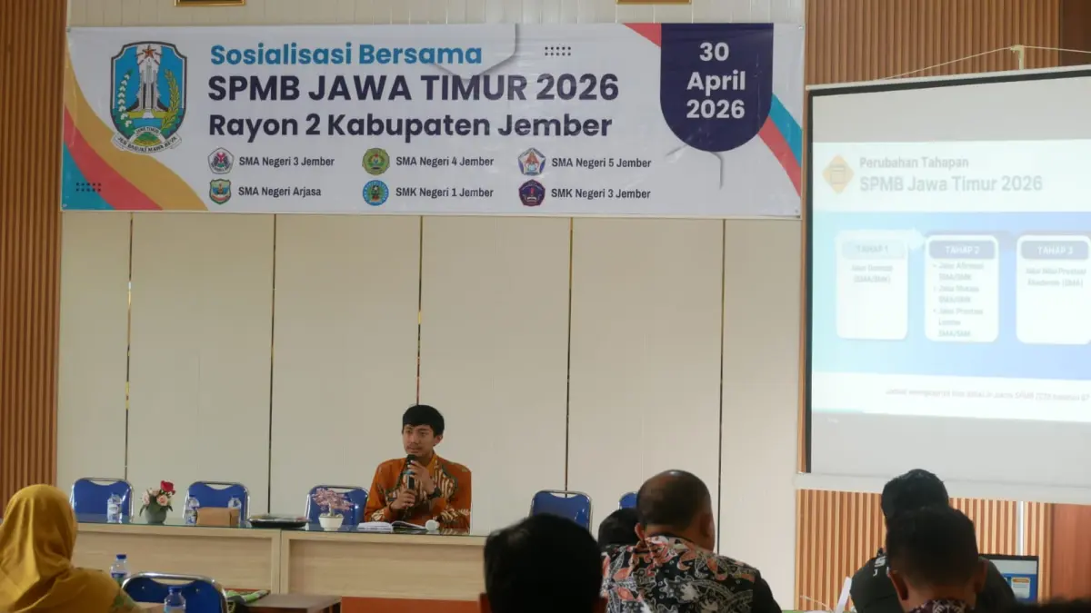 Masif Sosialisasikan SPMB 2026, Rayon 2 Jember Undang Puluhan SMP dan MTs di SMAN 3 Jember, Kamis (30/4/2026).