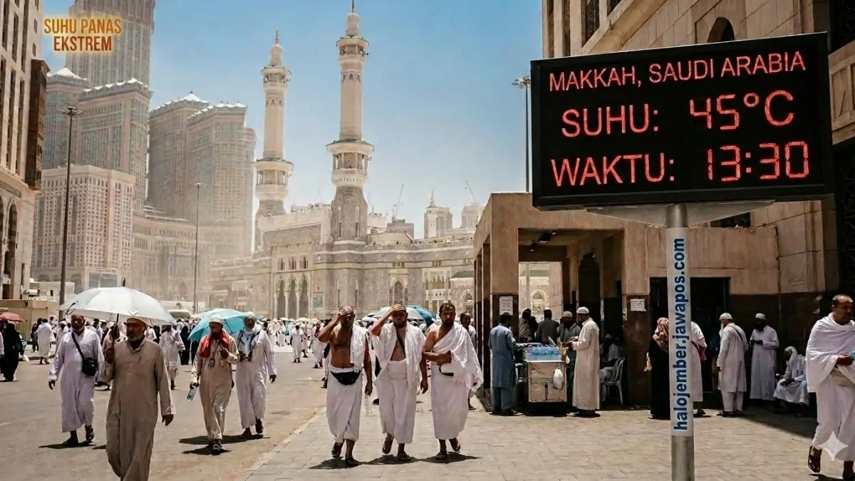 Kondisi cuaca di Makkah-Madinah cukup panas, hingga mencapai 45 derajat Celsius seperti pada gambar ilustrasi dan jemaah haji diimbau lebih siap. (nurhariri/ai/halojember)