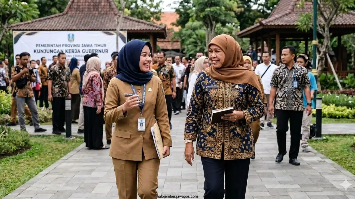 Evaluasi Lanjutan, Gubernur Khofifah akan menerakan uji coba WFH Setiap Rabu untuk ASN Pemprov Jatim. (nurhariri/ai/halojember)