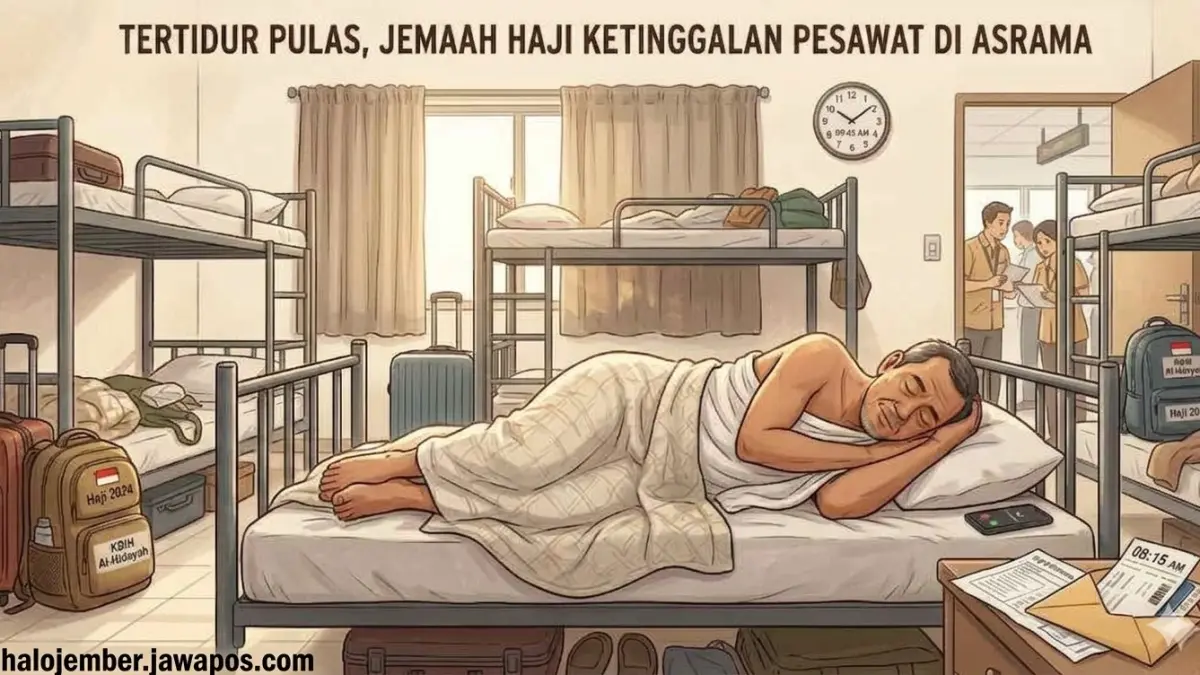 Gambar ilustrasi jemaah haji tidur di asrama haji, sehingga tertinggal pesawat. (nurhariri/ai/halojember)