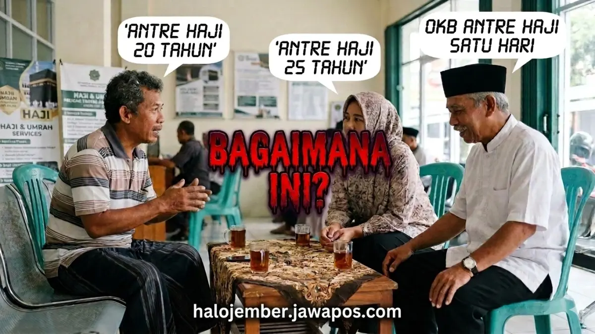Perbincangan haji Furoda yang hanya menunggu satu hari alias tidak ikut antre dengan dua warga yang antre puluhan tahun untuk berhaji. (nurhariri/ai/halojember)