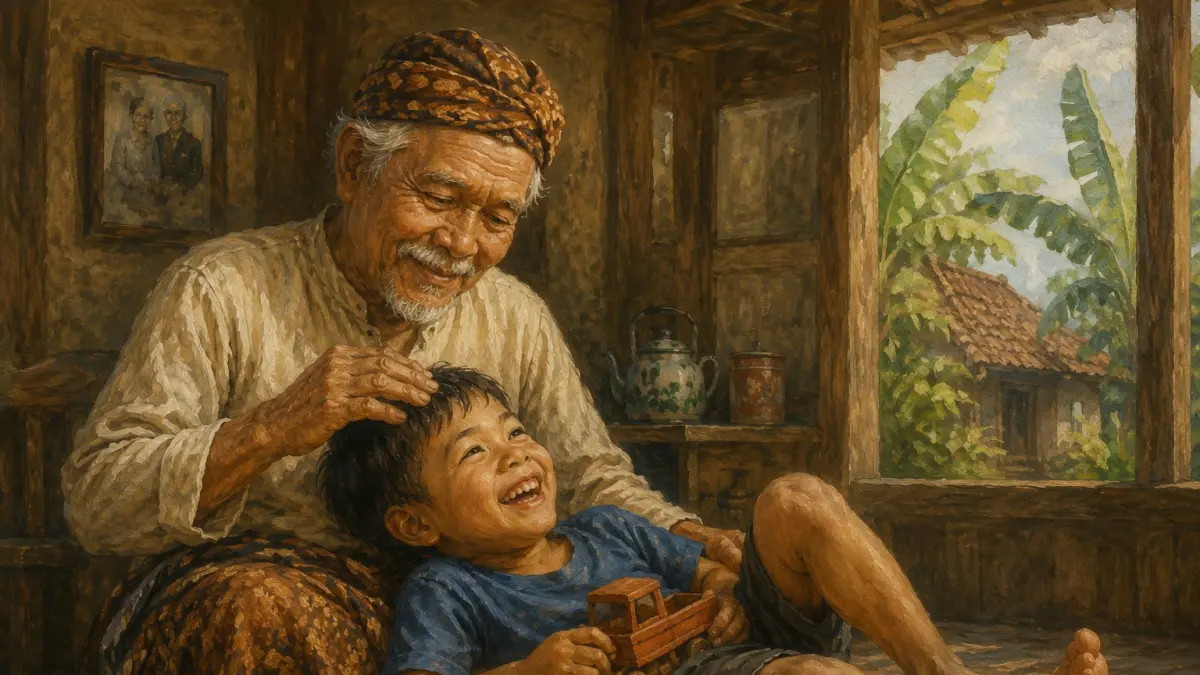 Ilustrasi Pitutur Eyangku, Puisi Karya Herry Suhariyanto, Penggiat Puisi di PWRI Sumbersari Jember. (Ijal/ChatGPT)