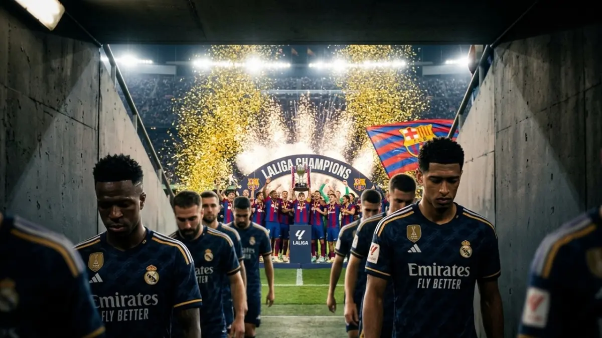 Real Madrid kembali harus puas menjadi pengiring pengantin saat Barcelona secara organik merayakan gelar juara LaLiga 2025/2026 lebih awal di Camp Nou. (ai/rifki/halojember)