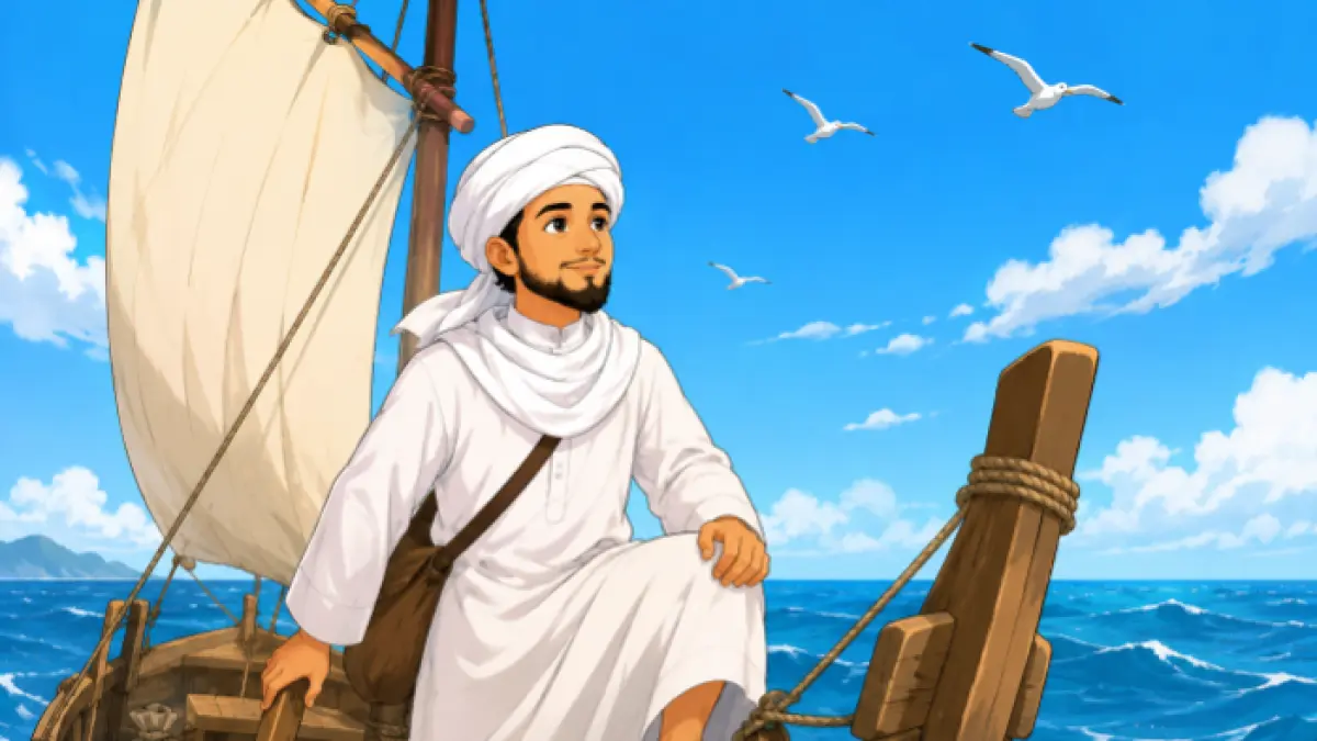 Ilustrasi orang akan pergi Haji dengan menaiki perahu (AI/Halojember)