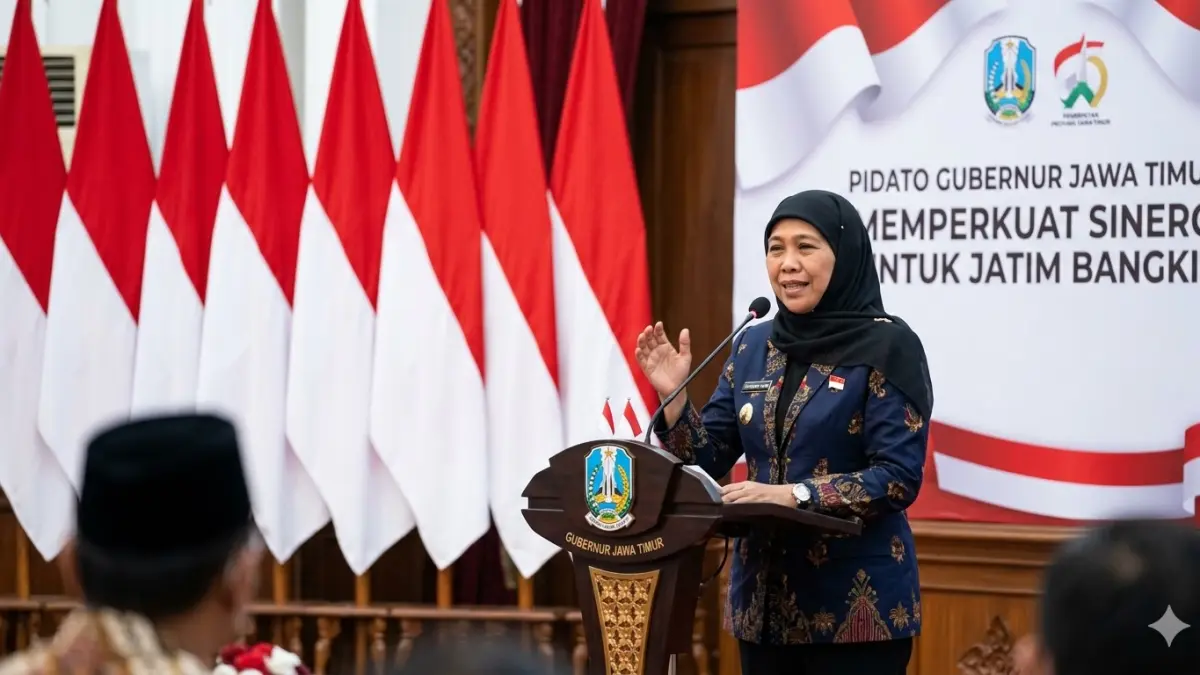 Gubernur Jatim Khofifah Indar Parawansa menjelaskan program dan meluncurkan GPIPS guna distribusi kebutuhan pokok. (nurhariri/ai/halojember)