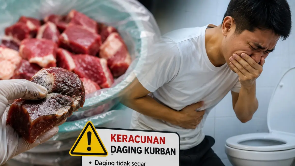 Gambar daging kurban dan dampak ringan keracunan daging basi. (Brilianabdillah/ai)