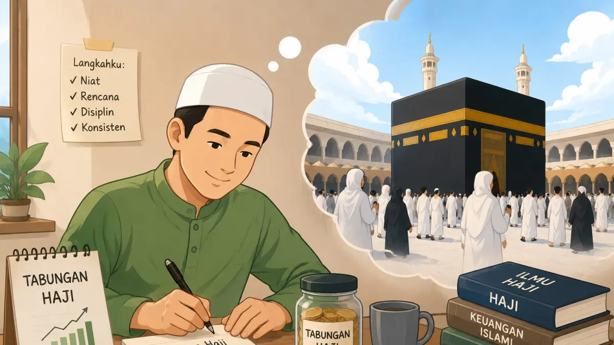 Ilustrasi seseorang yang berpikir dan merencanakan untuk berhaji. (Brilianabdillah/ai)