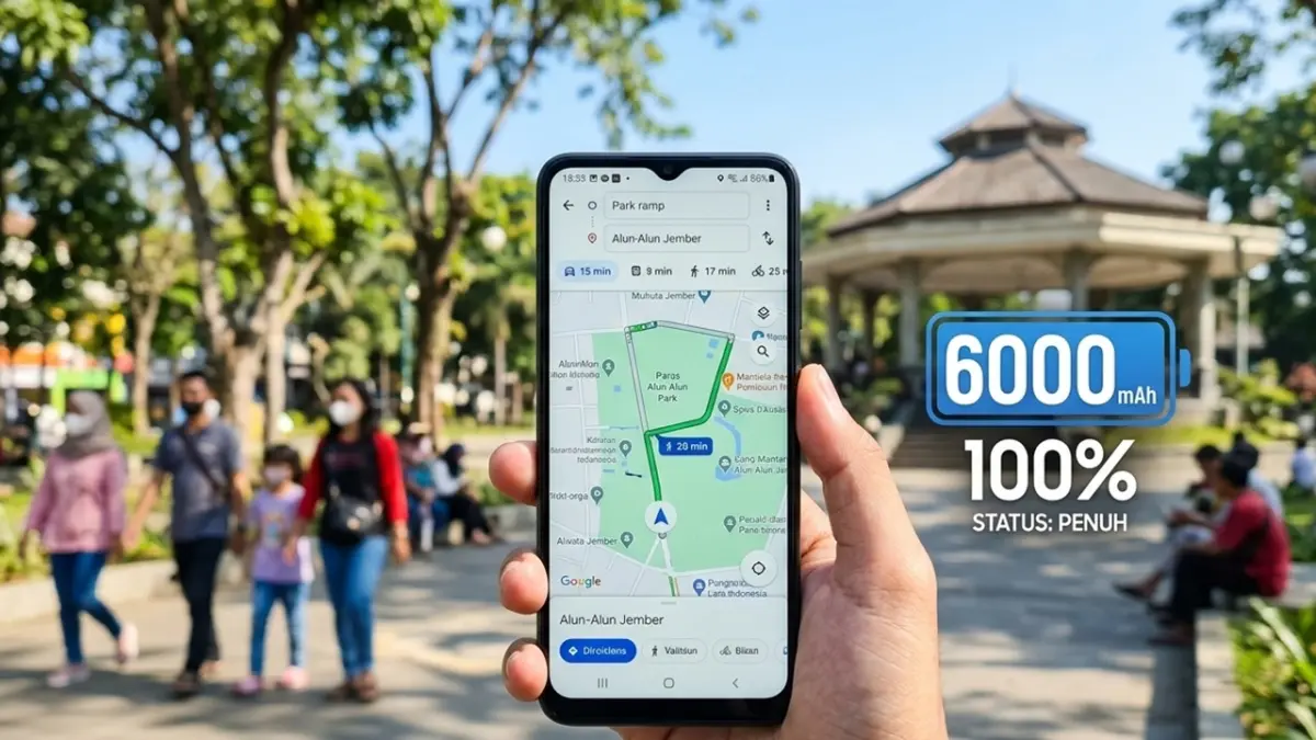 Samsung Galaxy A07 5G secara organik mengandalkan baterai jumbo 6000 mAh yang terbukti sanggup menemani aktivitas kamu seharian penuh tanpa perlu sering mengisi daya. (ai/rifki/halojember)