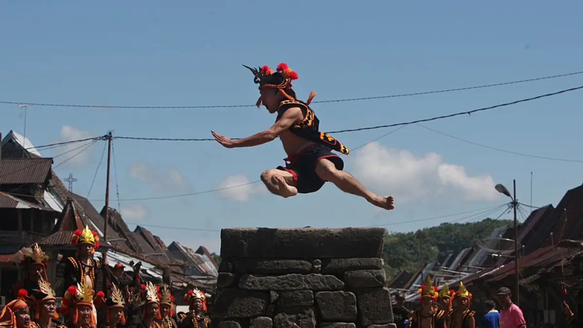 Tradisi Lompat Batu Suku Nias (Foto: Pinterest/Mutiara Pakpahan)