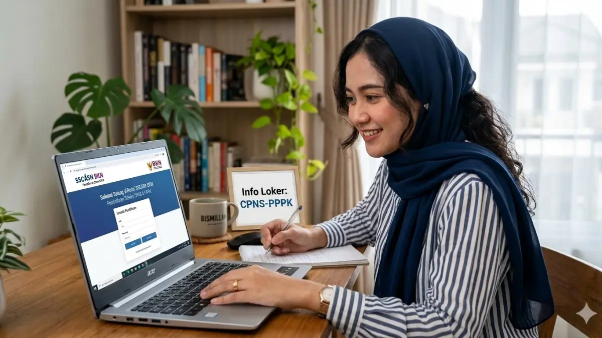 Perempuan melihat info Loker CPNS-PPPK di SSCASN BKN dalam gambar ilustrasi, meskipun pendaftaran belum dibuka. (nurhariri/ai/halojember)