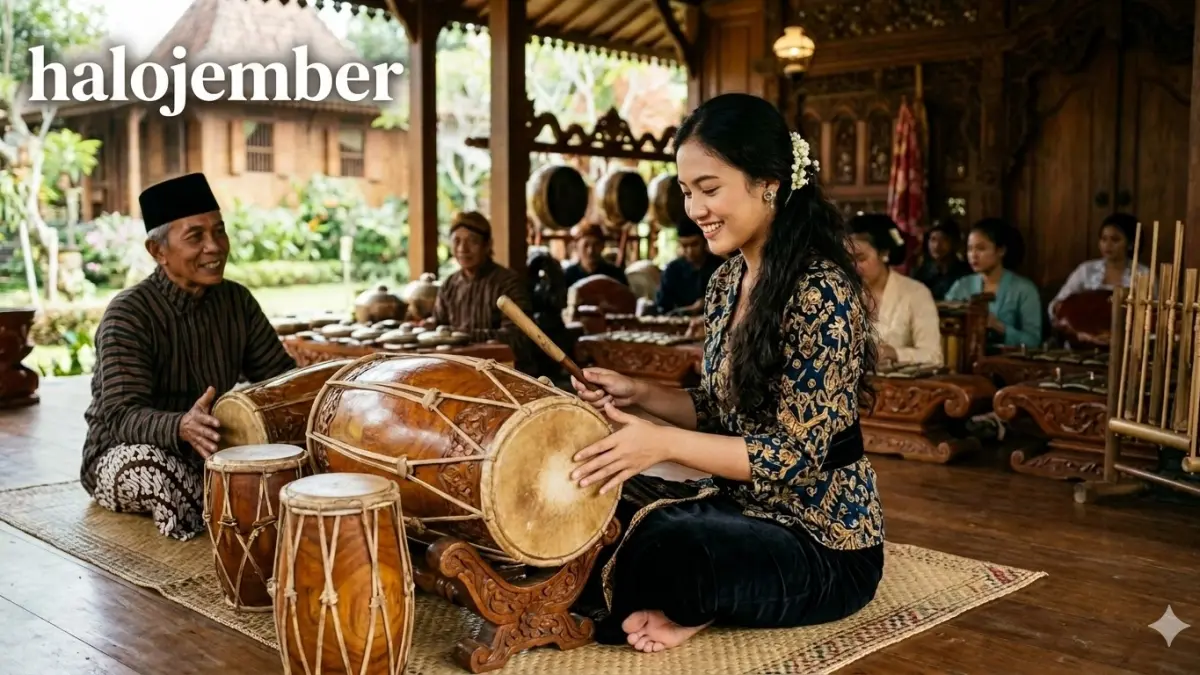 Gambar perempuan cantik menabuh kendang. (nurhariri/ai/halojember)