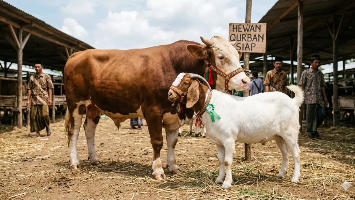 Gambar sapi dan kambing yang siap dikurbankan saat Hari Raya Idul Adha. (nurhariri/ai/halojember)