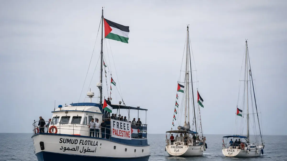 Ilustrasi kapal Sumud Flotilla yang dinaiki 9 WNI yang berujung ditahan militer Israel. (brilianabdillah/ai)