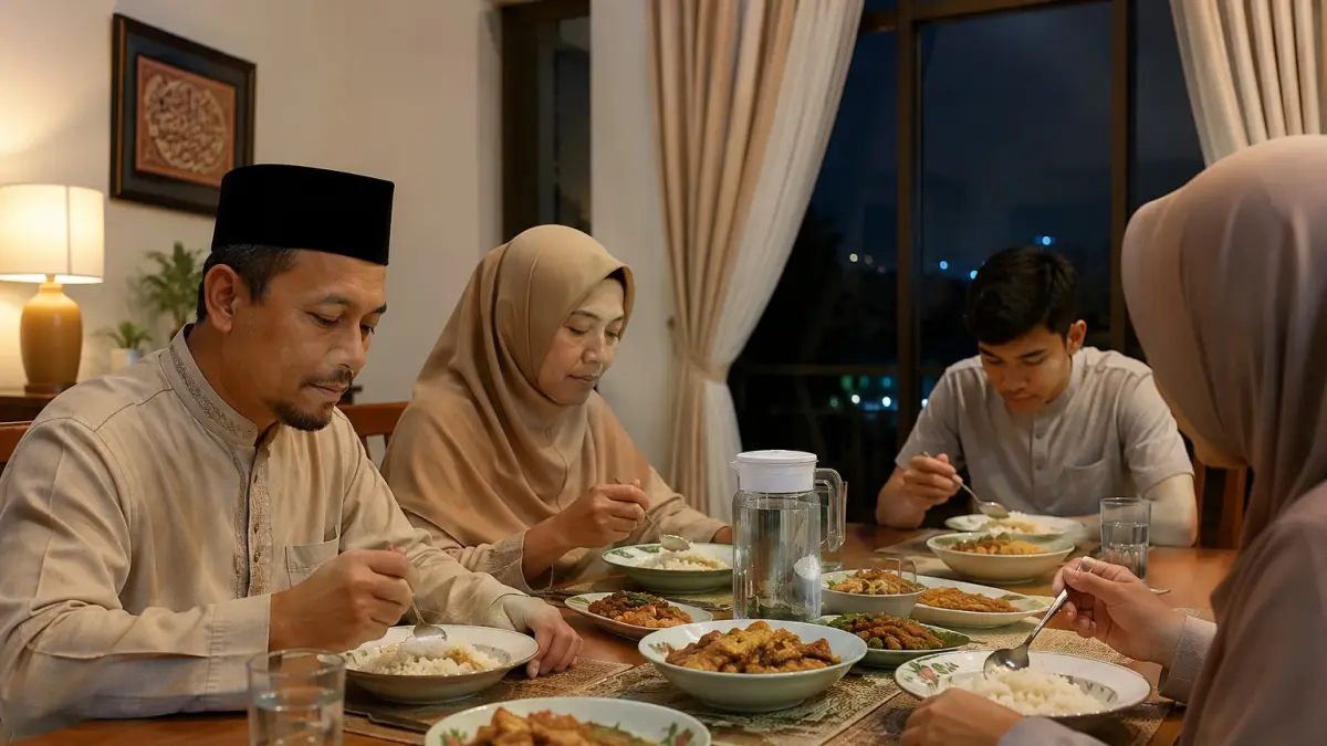 Ilustrasi keluarga sahur bersama. (briliabdillah/ai)
