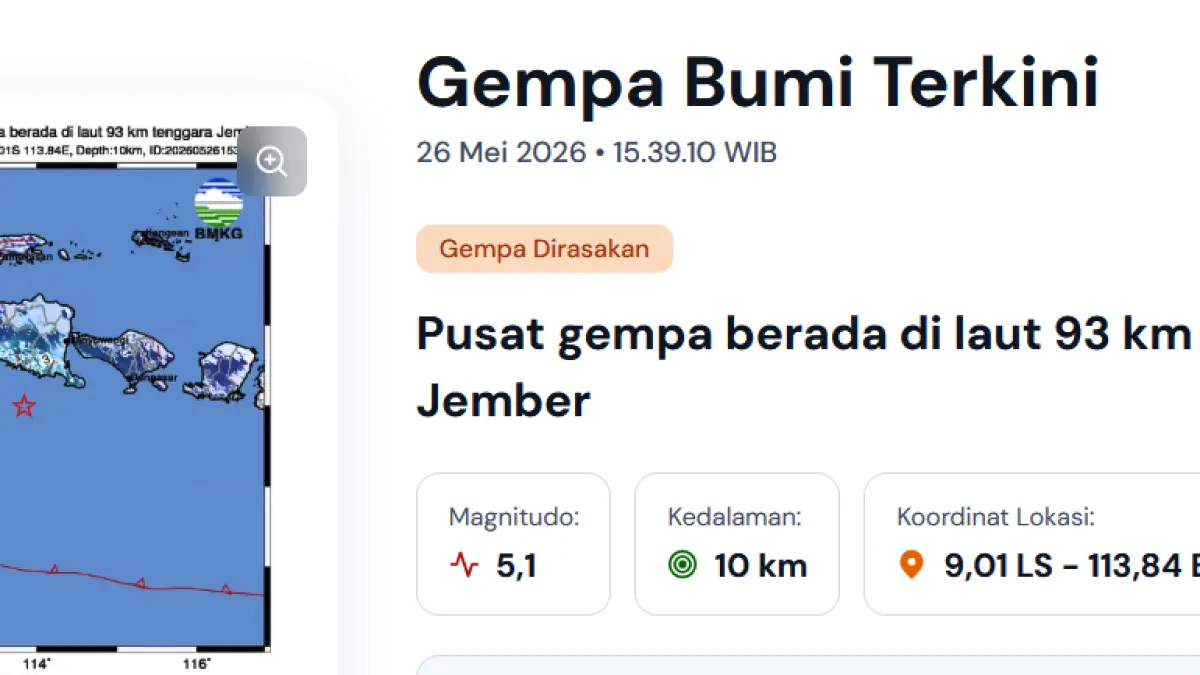 Data gempa di laut Jember. (Tangkapan layar BMKG)