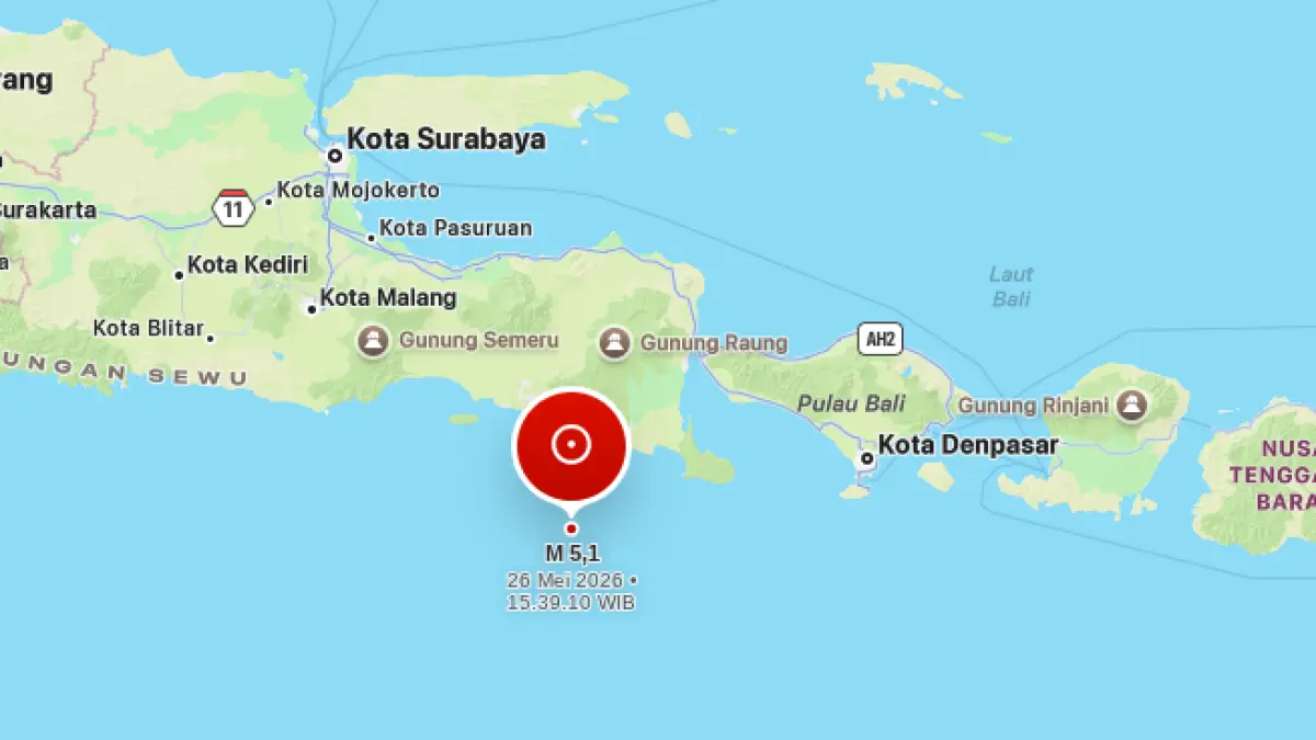 Tampilan informasi gempa bumi yang mengguncang Jember hari ini. Gempa berkekuatan 5.1 magnitudo itu bahkan dirasakan warga Lumajang. (Tangkapan layar BMKG)