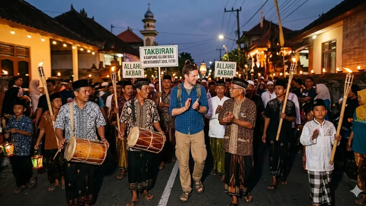 Bule Jerman Ikut Takbiran di Bali. (nurhariri/ai/halojember)