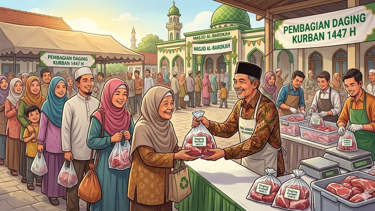 Ilustrasi gambar pembagian daging kurban saat Hari Raya Idul Adha. (nurhariri/ai/halojember)
