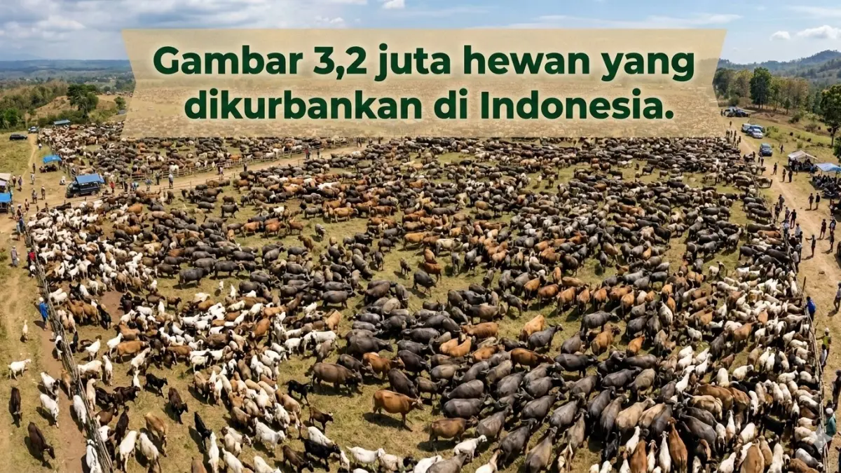 Penampakan 3,2 juta hewan kurban jenis sapi, kerbau, kambing dan domba jika dikumpulkan seperti gambar ilustrasi. (nurhariri/ai/halojember)