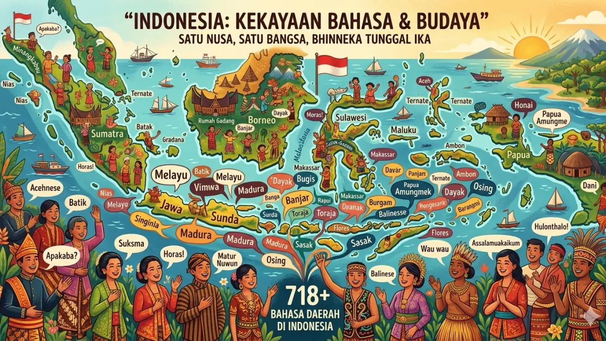 Gambar ilustrasi banyaknya bahasa di Indonesia ada 718 bahasa. (nurhariri/ai/halojember)