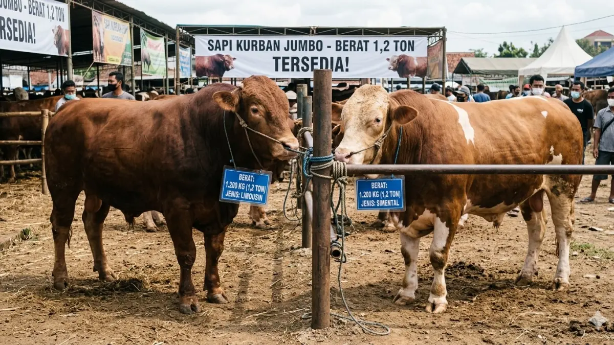Penampakan dua sapi sumintal dengan bobot masing-masing 1,2 ton. (nurhariri/ai/halojember)