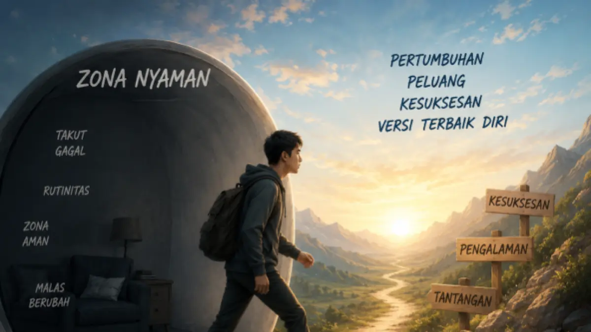 Ilustrasi orang yang keluar dari zona nyaman (AI/Halojember)