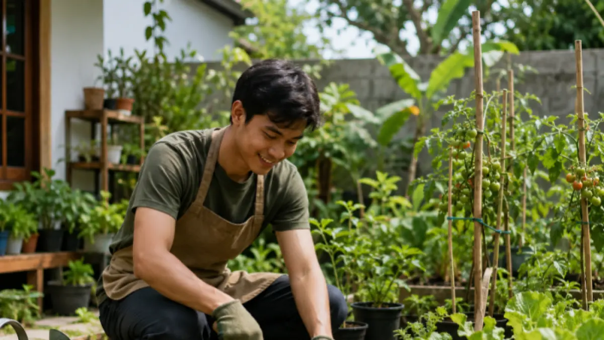 Ilustrasi orang yang sedang berkebun (AI/Halojember) 