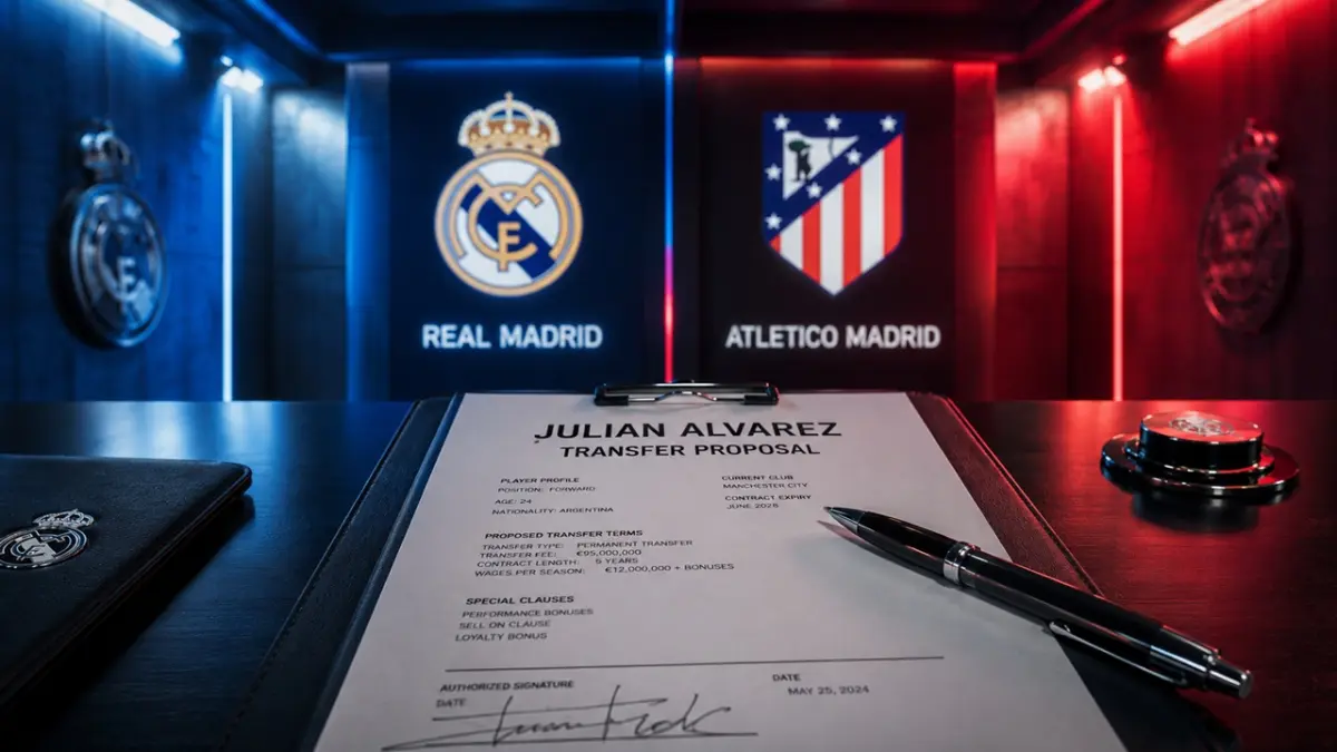 Ulasan mendalam seputar memanasnya persaingan transfer antar klub satu kota setelah mencuat fakta mengenai laporan Real Madrid tawar Julian Alvarez ditolak Atletico pada bursa transfer pemain pekan ini. (ai/rifki/halojember)