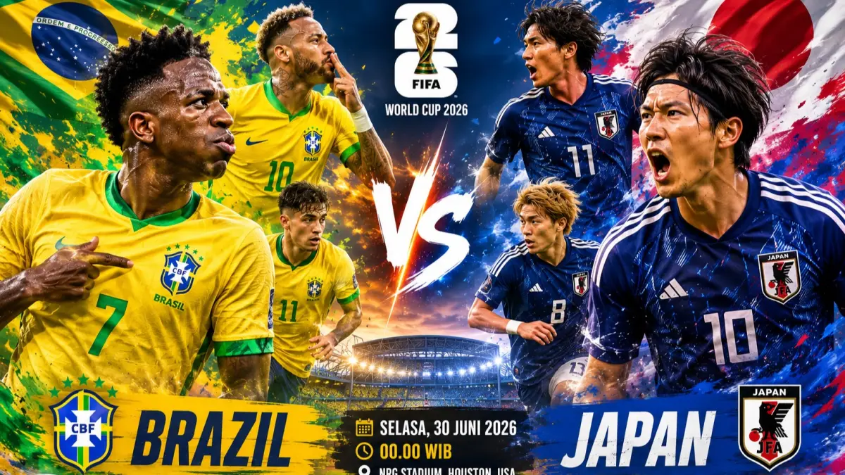 Brasil Tantang Jepang di Babak 32 Besar Piala Dunia 2026, Seleção Waspadai Deja Vu Tokyo. Ilustrasi gambar Brasil vs Jepang. (Sidkin/AI/Halojember)