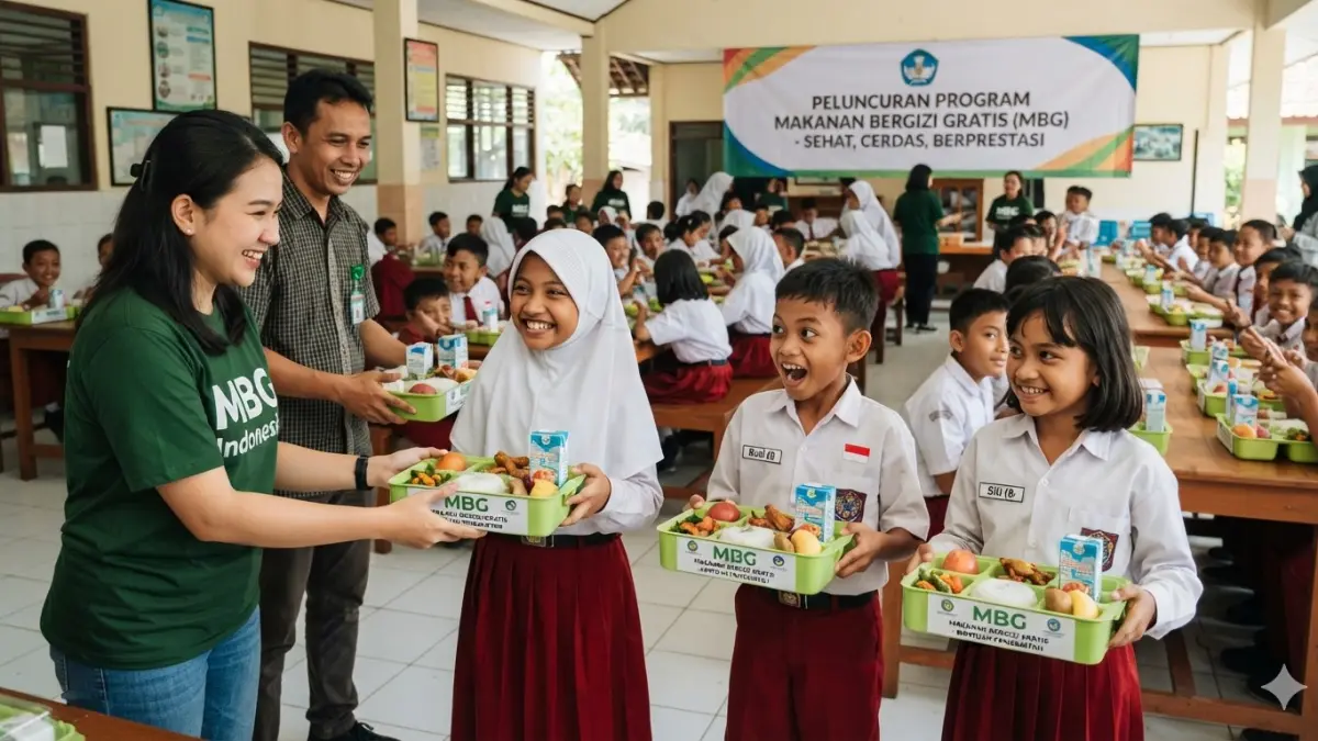 Anak-anak menerima MBG. (nurhariri/ai/halojember)