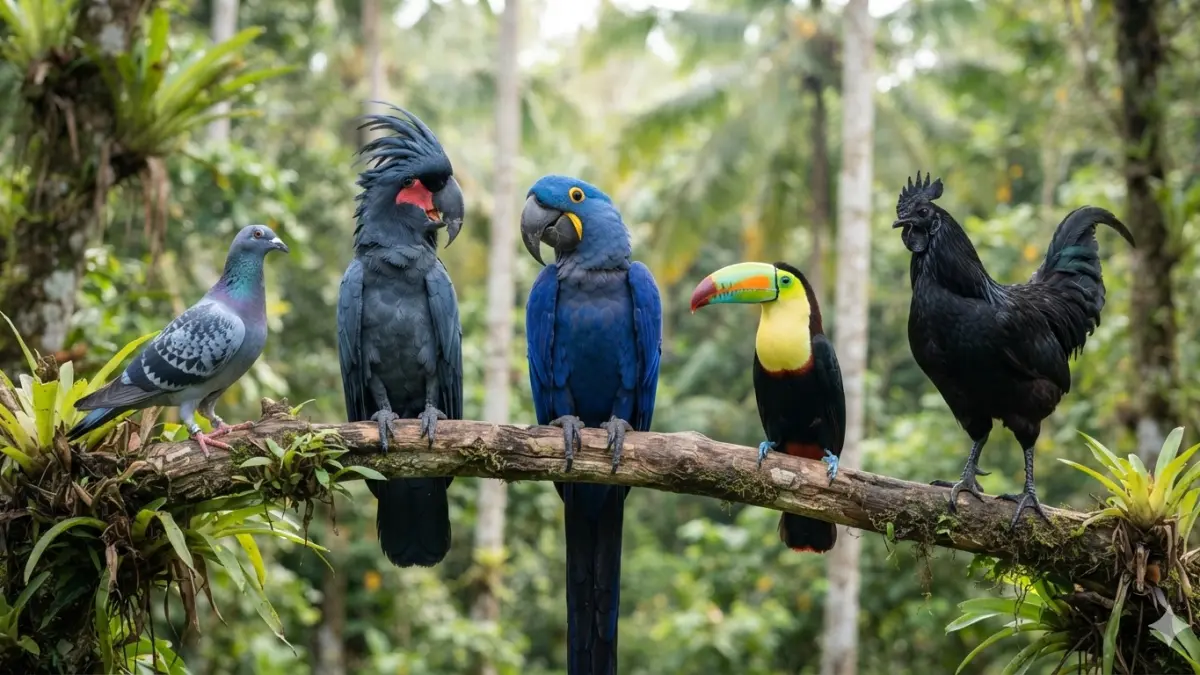 Berikut ini adalah gambar merpati balap, kakatua raja, Hyacinth Macaw, Burung Tukan, dan ayam cemani. (nurhariri/ai/halojember)