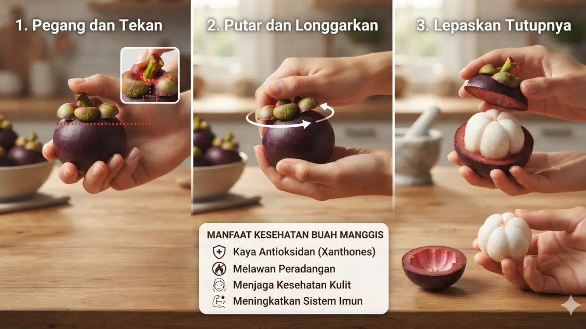 Ilustrasi cara mengupas buah manggis, berikut manfaatnya. (nurhariri/ai/halojember)