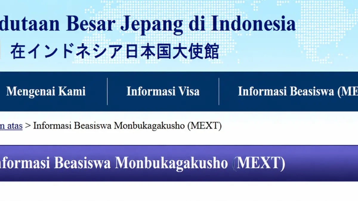 Tangkapan layar informasi beasiswa MEXT di laman internet Kedutaan Besar Jepang di Indonesia (Muhammad Azzam/Tangkapan layar/Halo Jember)