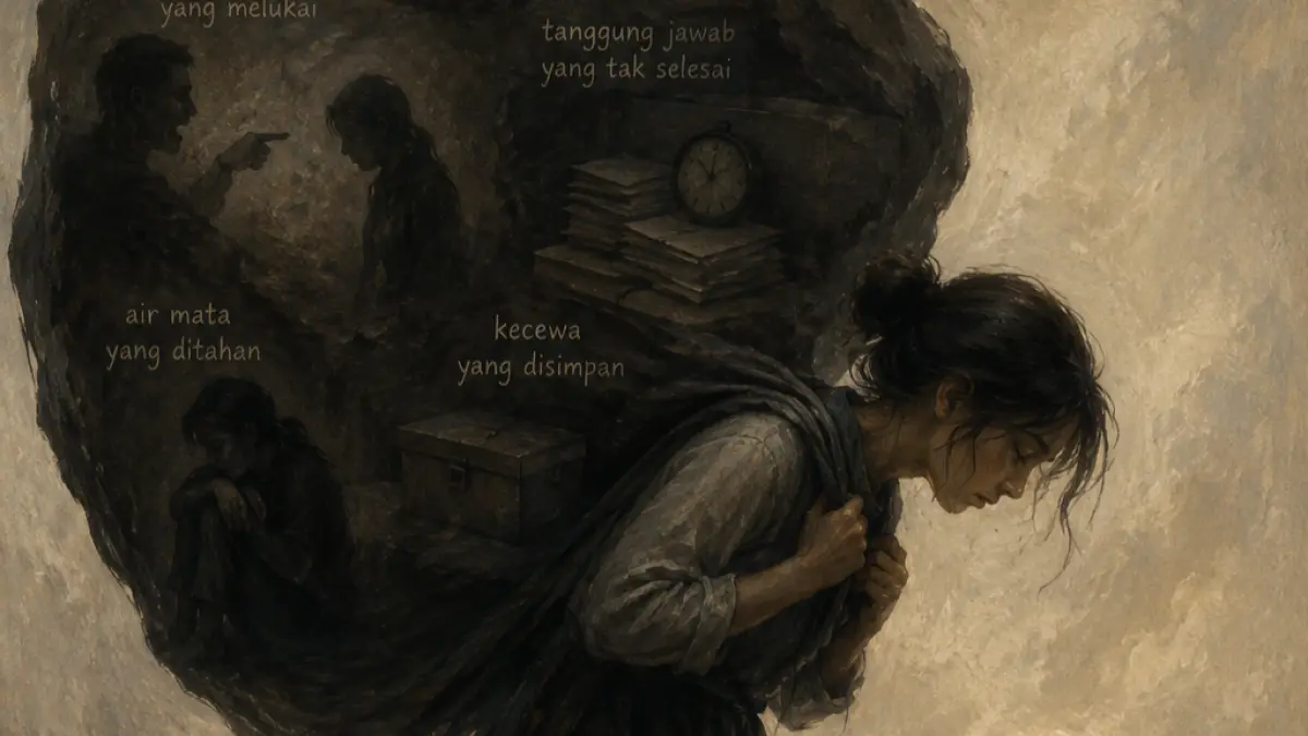 Ilustrasi Puisi Jejak yang Berat tapi Tak Bersuara, Karya Intan Nur Syafitri 