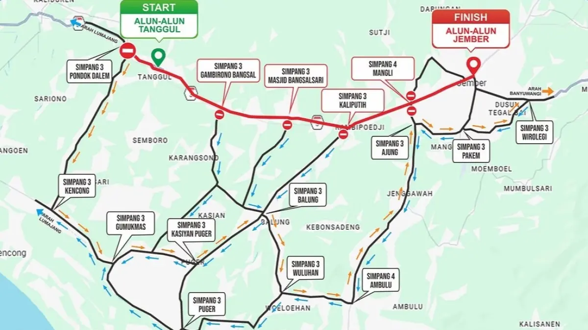 Rekayasa lalu lintas selama pelaksanaan Tajemtra 2026. Ini rute alternatifnya. (IG @dinasperhubungankab.jember)