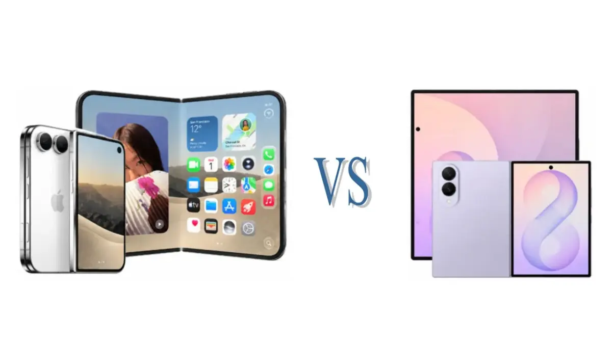 Perbandingan mendalam spesifikasi HP lipat premium antara iPhone Duo dan Samsung Galaxy Z Fold 8 Ultra mulai dari layar, kamera, hingga baterai. (trendtech.id)