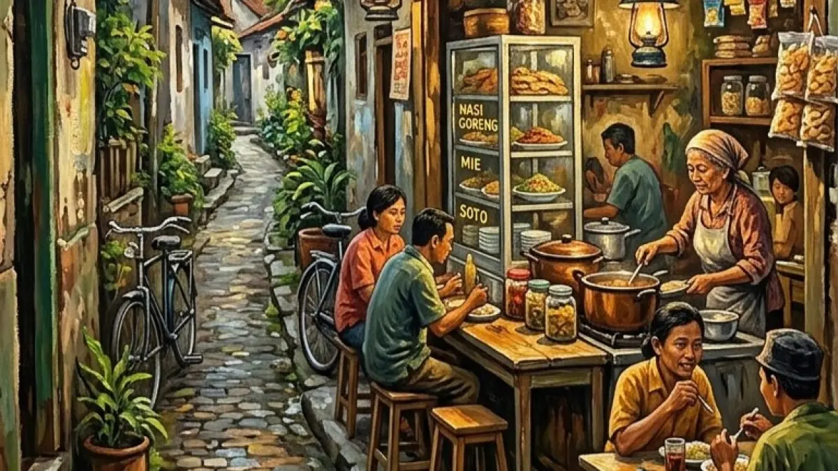 Ilustrasi Warung di Ujung Gang. (Ijal/AI/Halojember)