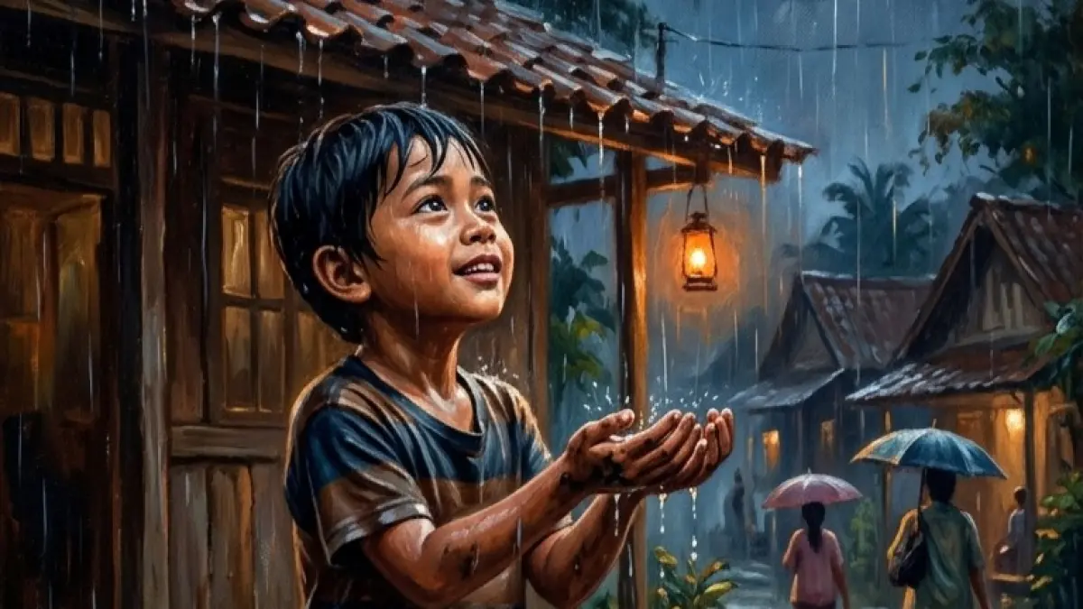 Ilustrasi puisi hujan yang tertunda. (Ijal/AI/Halojember)