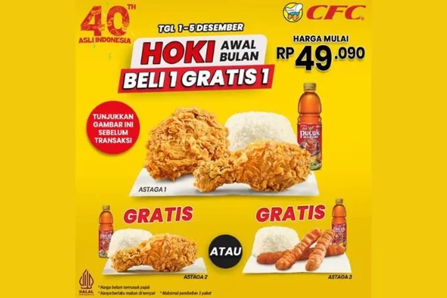 AYO: Sambut bulan Desember penuh ceria, CFC hadirkan promo HOKI. (Instagram @cfcindonesia_official)