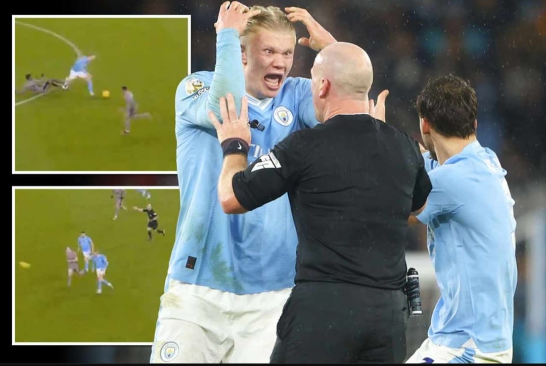 Haaland layangkan protes kepada wasit Simon Hooper atas keputusan kontroversialnya (thesun)