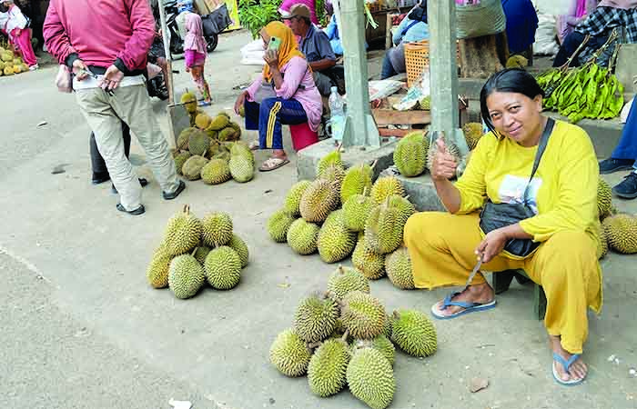 PANEN: Suasana penjual durian di wilayah perkotaan Purworejo, durian dijual bervariasi mulai Rp 20 ribuan, Rp 50 ribuan, hingga Rp 100 ribuan, Senin (4/12).