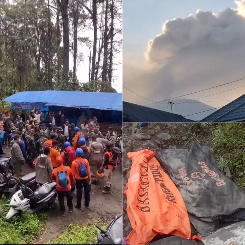 Jenazah dan proses pencarian para pendaki lainnya. (Twitter/@pendakilawas)