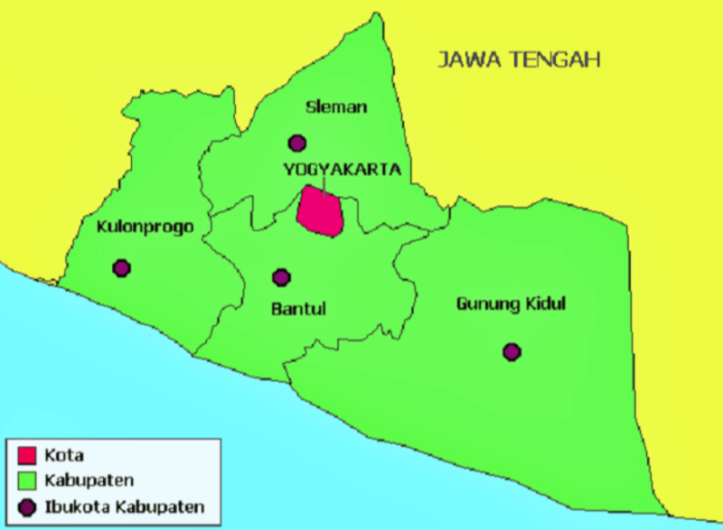 Peta wilayah Daerah Istimewa Yogyakarta (DIY). (broonet.com)