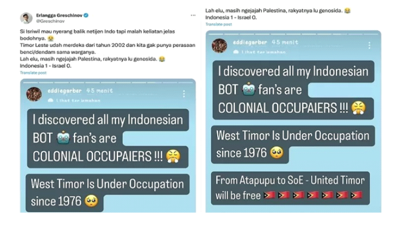 Tentara Israel berusaha menyerang balik netizen Indonesia lewat Instagram. (Akun x @greschinov)